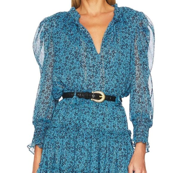 MISA Siena Top Cerulean Ditzy Blue Floral Long Sleeve Size S - Picture 1 of 9